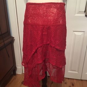 Red sheer lace skirt